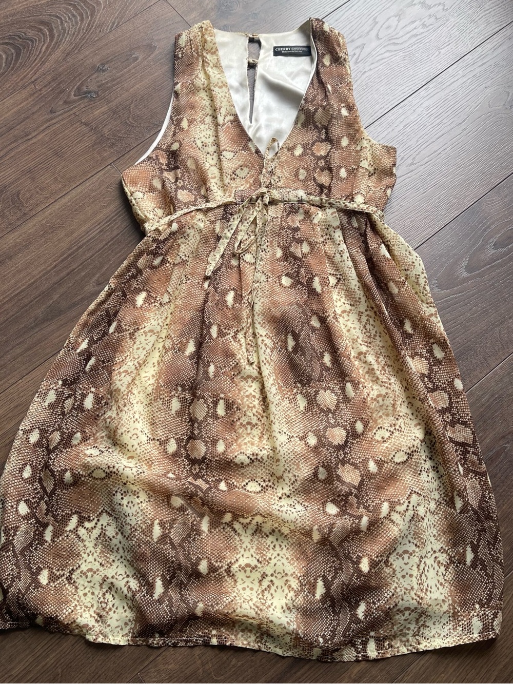 Snake-Print Sleeveless Dress with Tie Waist